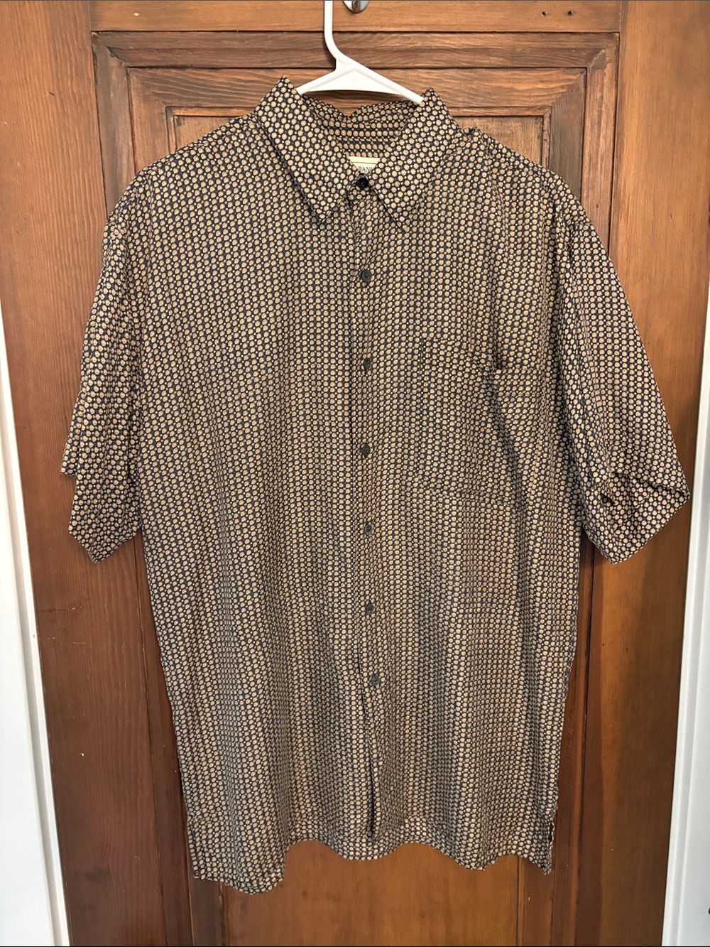 Men's silk Short-Sleeve Patterned Button-Up Shirt - Brown/Black